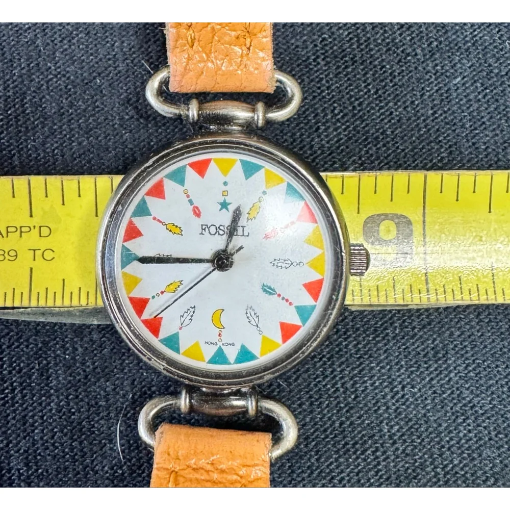 Rare Vintage Fossil Collection In Time Ladies Quartz Watch moon, star Feathers
